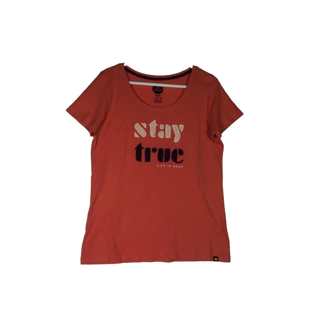 Life Is Good Stay True T Shirt Size M Womens Salmon Red beach school Casual